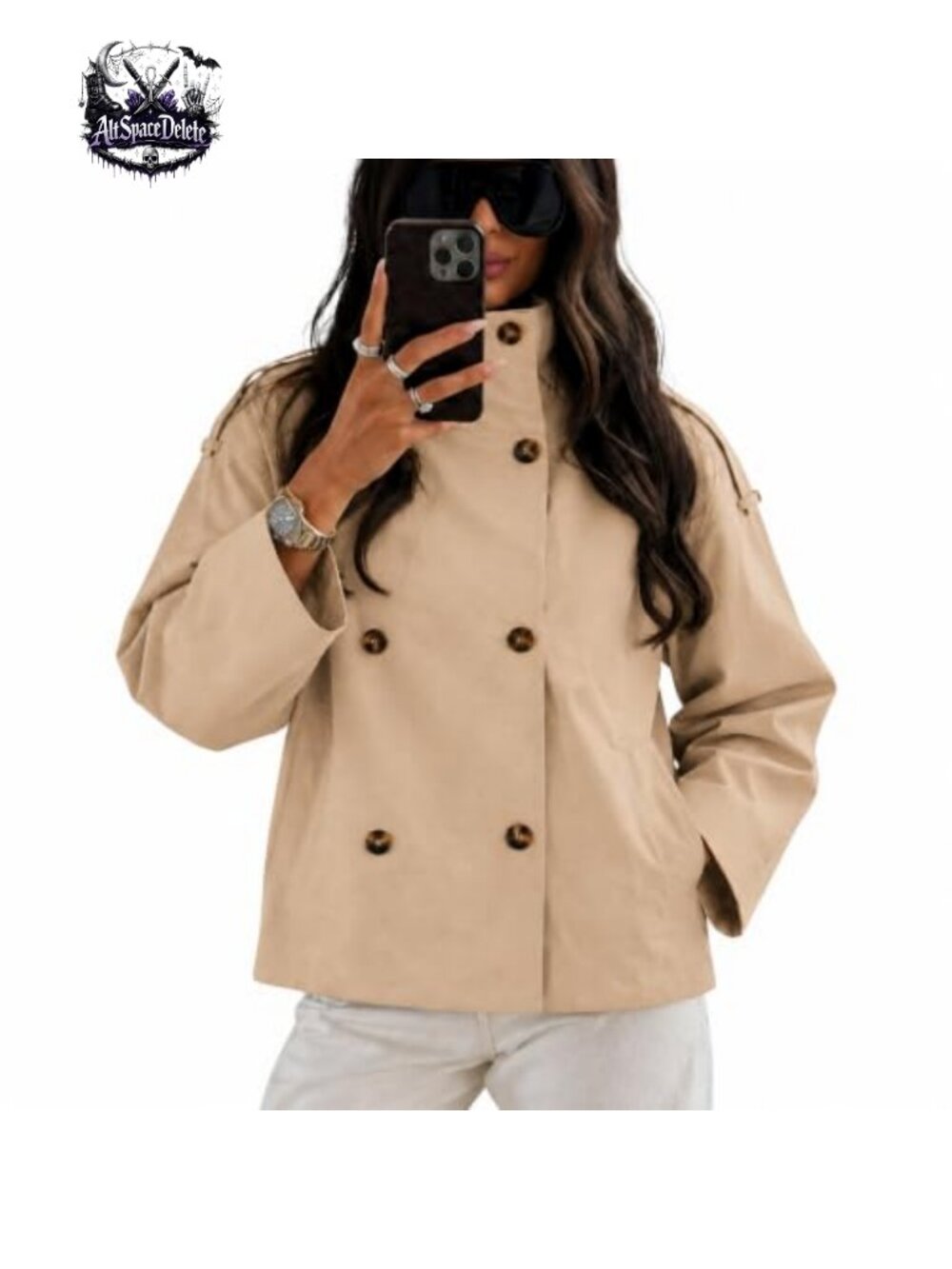 Cropped Trench Coat Lightweight Double Breasted Jacket
